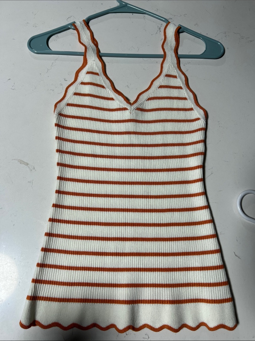 Hem & Thread White and Orange Striped V-Neck Ribbed Tank